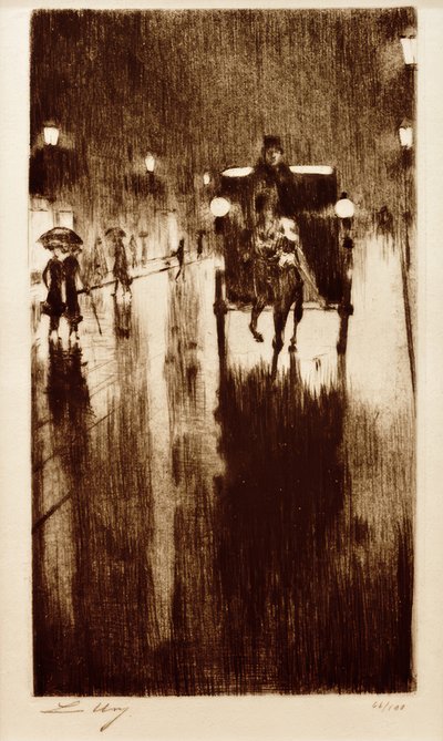 Pferdedroschke im Regen von Lesser Ury